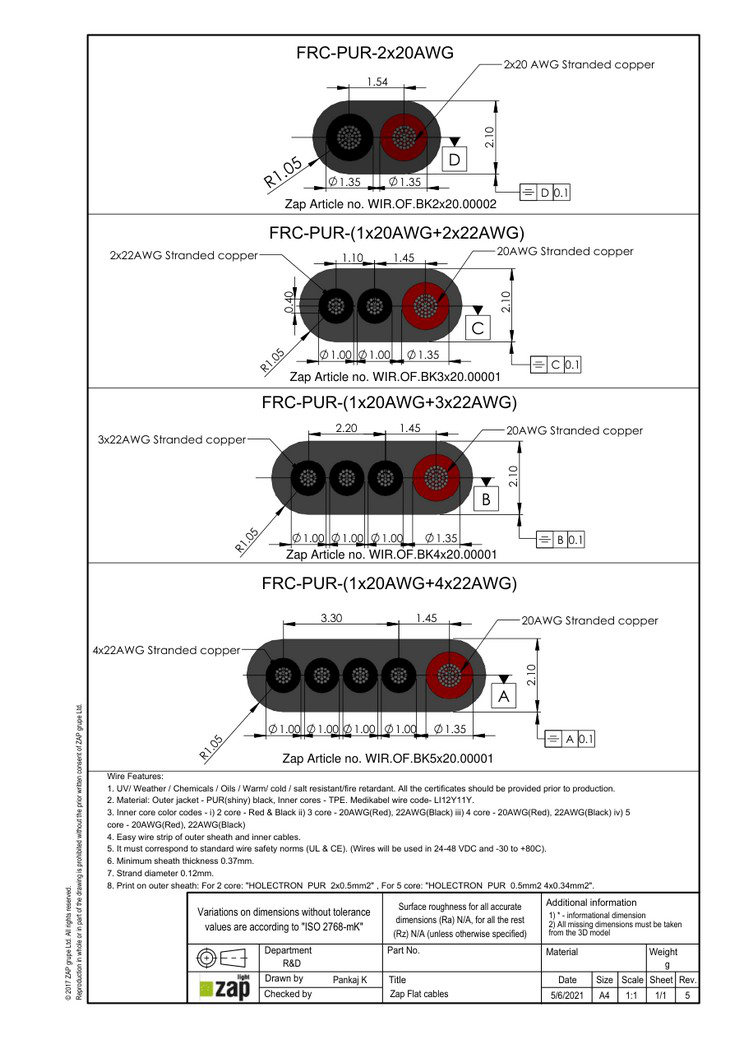 Original custom flat cable technical engineering drawing